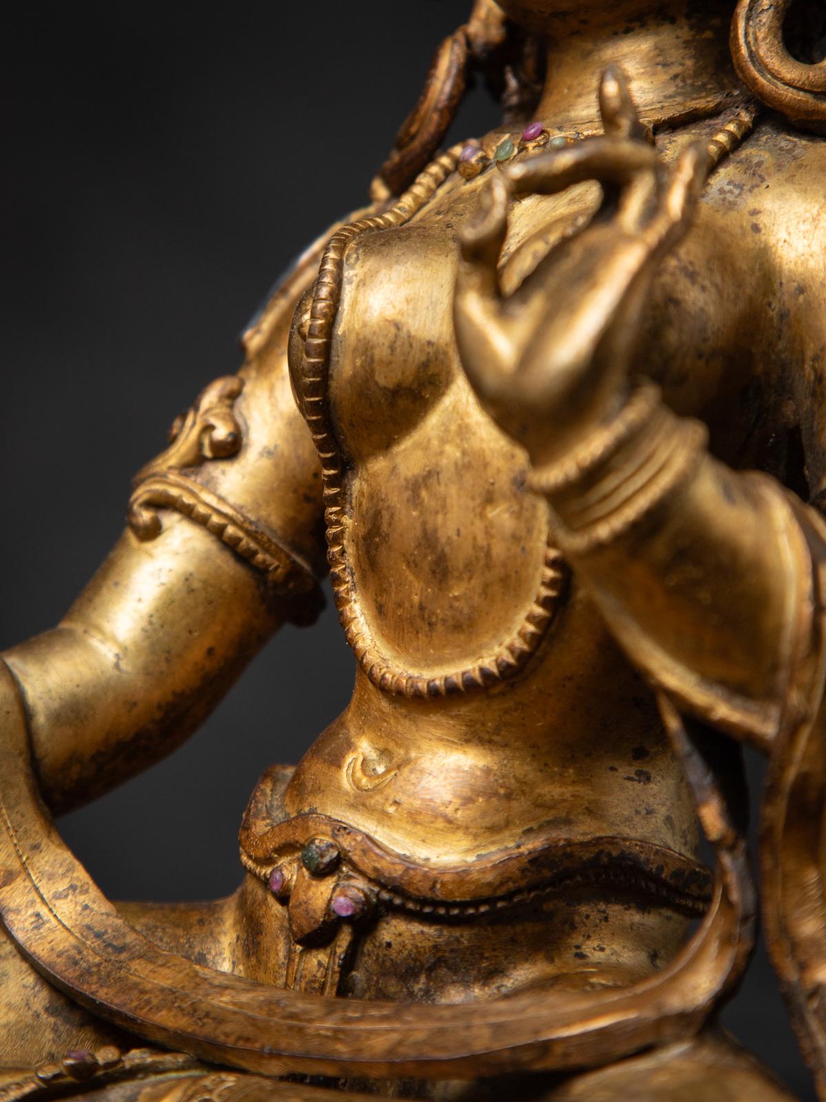 Middle 20th century Old bronze Nepali Basundhara statue in Varada Mudra 7