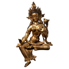 Middle 20th century Old bronze Nepali Basundhara statue in Varada Mudra