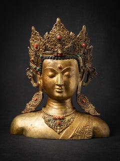 Middle 20th century Old bronze Nepali Buddha head from Nepal