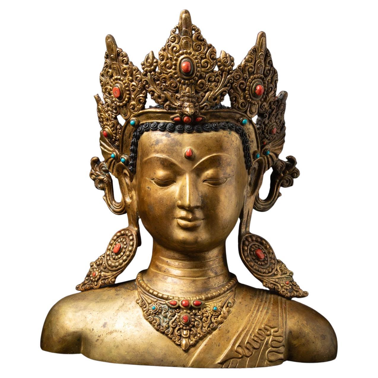 Middle 20th century Old bronze Nepali Buddha head from Nepal