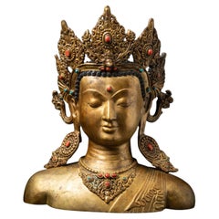 Middle 20th century Old bronze Nepali Buddha head from Nepal