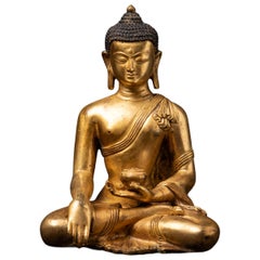 Alte Nepal-Buddha-Statue aus Bronze aus Nepal aus dem mittleren 20. Jahrhundert