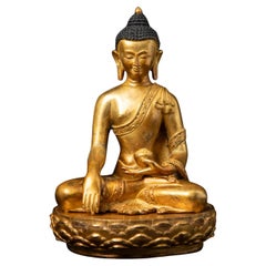 Mediados del siglo XX Antigua estatua de Buda nepalí de bronce procedente de Nepal