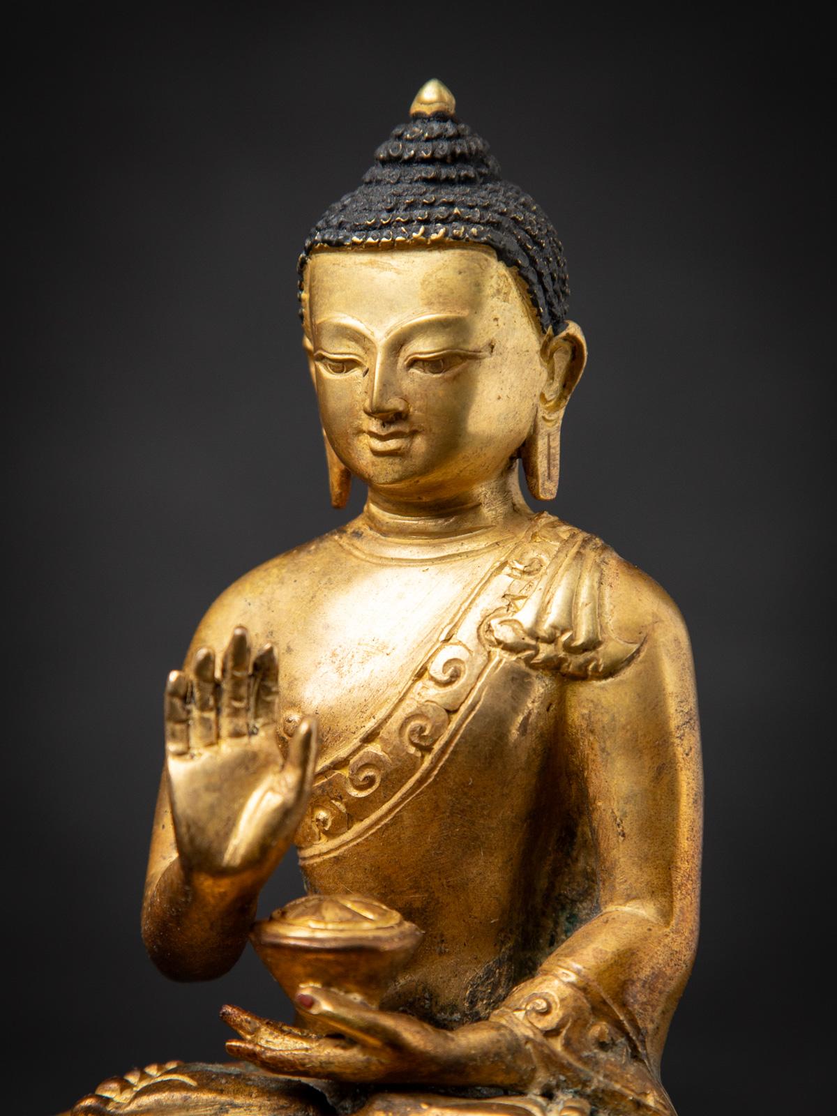 Middle 20th century Old bronze Nepali Buddha statue in Abhaya mudra 5