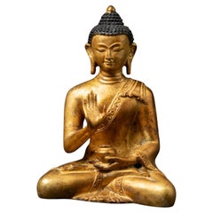 Middle 20th century Old bronze Nepali Buddha statue in Abhaya mudra
