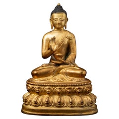 Middle 20th century Old bronze Nepali Buddha statue in Abhaya mudra