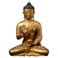Middle 20th century Old bronze Nepali Buddha statue in Abhaya mudra