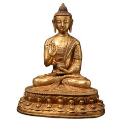 Middle 20th century Old bronze Nepali Buddha statue in Abhaya mudra