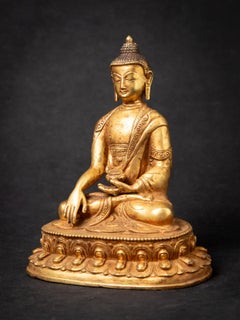 Middle 20th century Old bronze Nepali Buddha statue in Bhumisparsha Mudra