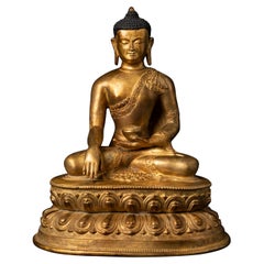 Middle 20th Century Old Bronze Nepali Buddha Statue in Bhumisparsha Mudra
