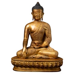 Middle 20th century Old bronze Nepali Buddha statue in Bhumisparsha Mudra