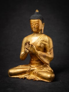 Middle 20th century Old bronze Nepali Buddha statue in Dharmachakra mudra