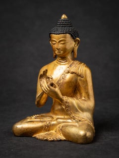 Middle 20th century Old bronze Nepali Buddha statue in Dharmachakra mudra