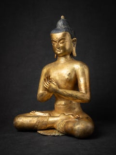 Middle 20th century Old bronze Nepali Buddha statue in Dharmachakra mudra