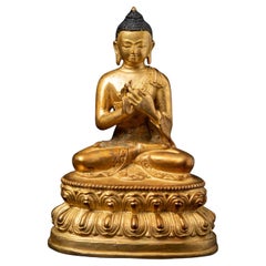 Middle 20th century Old bronze Nepali Buddha statue in Dharmachakra mudra