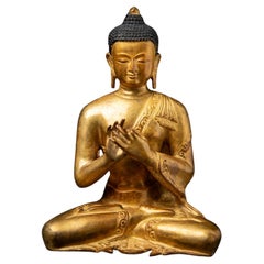 Middle 20th century Old bronze Nepali Buddha statue in Dharmachakra mudra