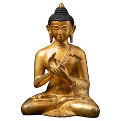 Middle 20th century Old bronze Nepali Buddha statue in Dharmachakra mudra