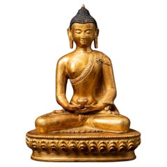 Alte Nepal-Buddha-Statue aus Bronze des mittleren 20. Jahrhunderts in Dhyana Mudra