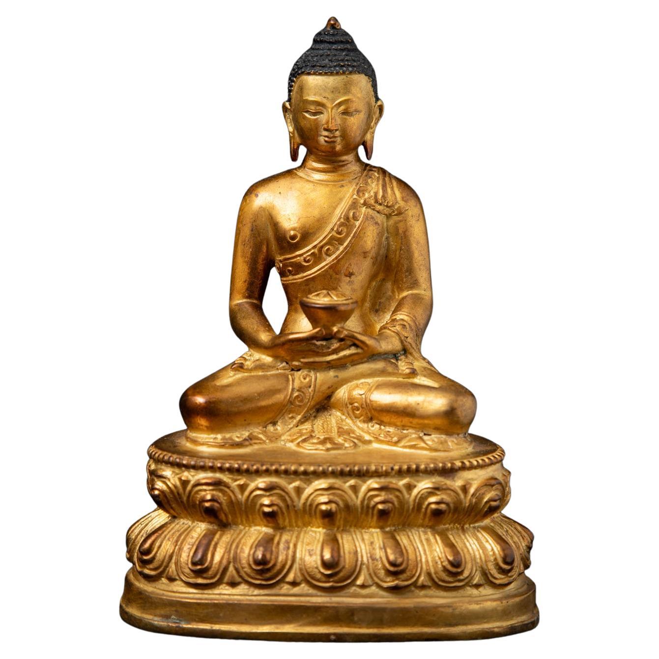 Mediados del siglo XX Antigua estatua de Buda nepalí de bronce en Dhyana mudra