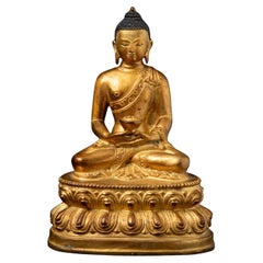 Medio XX secolo Antica statua di Buddha nepalese in bronzo in Dhyana mudra