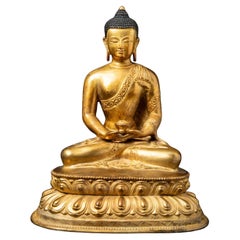 Medio XX secolo Antica statua di Buddha nepalese in bronzo in Dhyana mudra