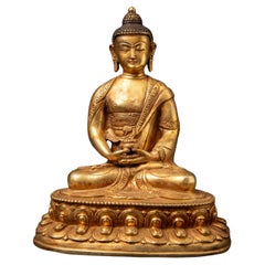 Middle 20th century Old bronze Nepali Buddha statue in Dhyana mudra