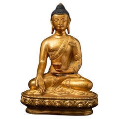Middle 20th century Old bronze Nepali Buddha statue in Varada mudra