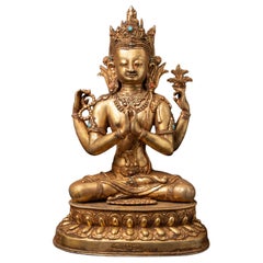Statua di Chenrezig in bronzo del Nepal della metà del 20° secolo