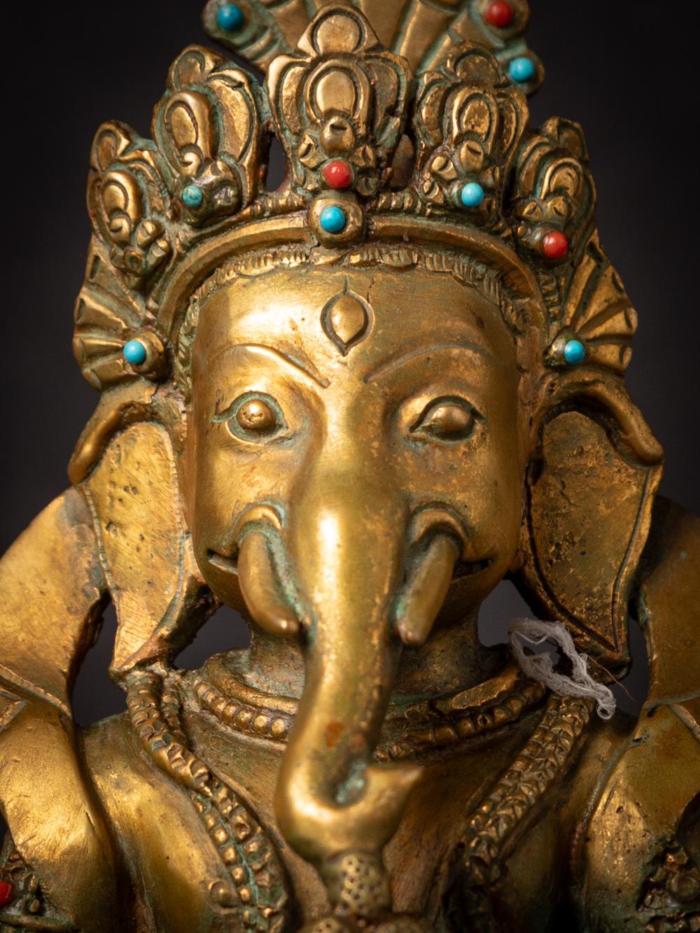 Middle 20th century old bronze Nepali Ganesha statue fire gold gilded 4