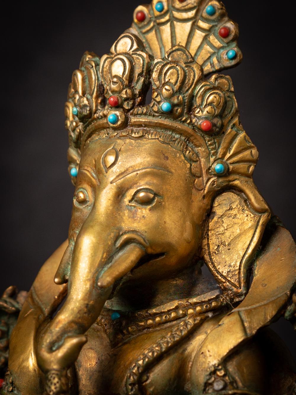 Middle 20th century old bronze Nepali Ganesha statue fire gold gilded 6