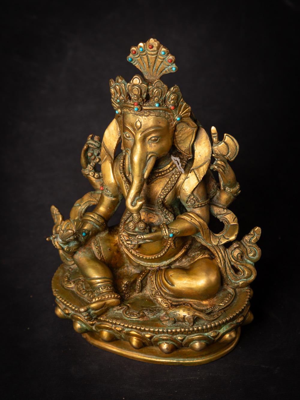 Middle 20th century old bronze Nepali Ganesha statue fire gold gilded 7