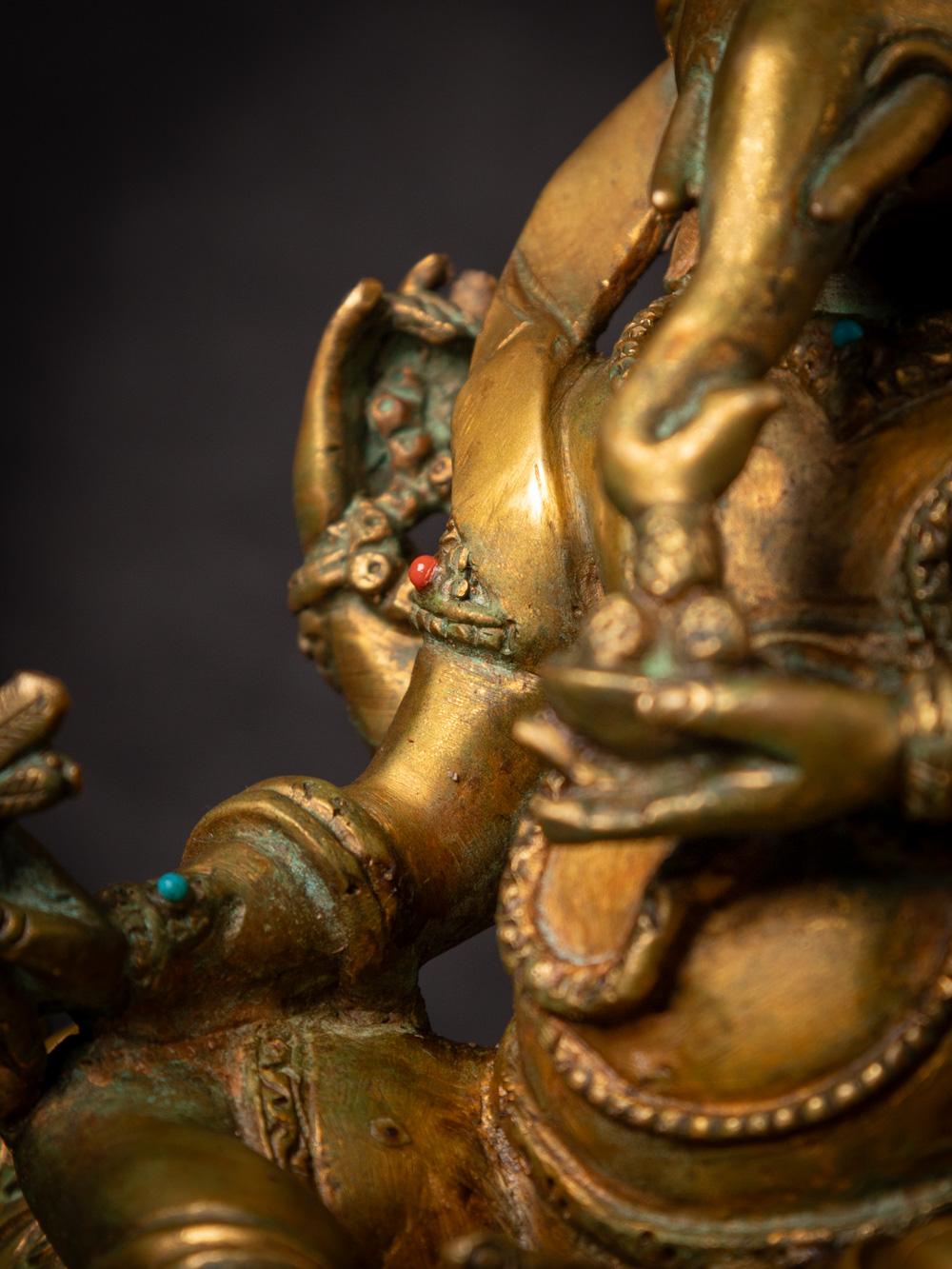 Middle 20th century old bronze Nepali Ganesha statue fire gold gilded 10