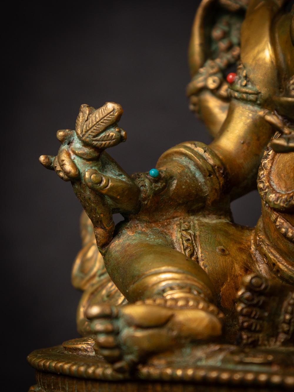 Middle 20th century old bronze Nepali Ganesha statue fire gold gilded 12