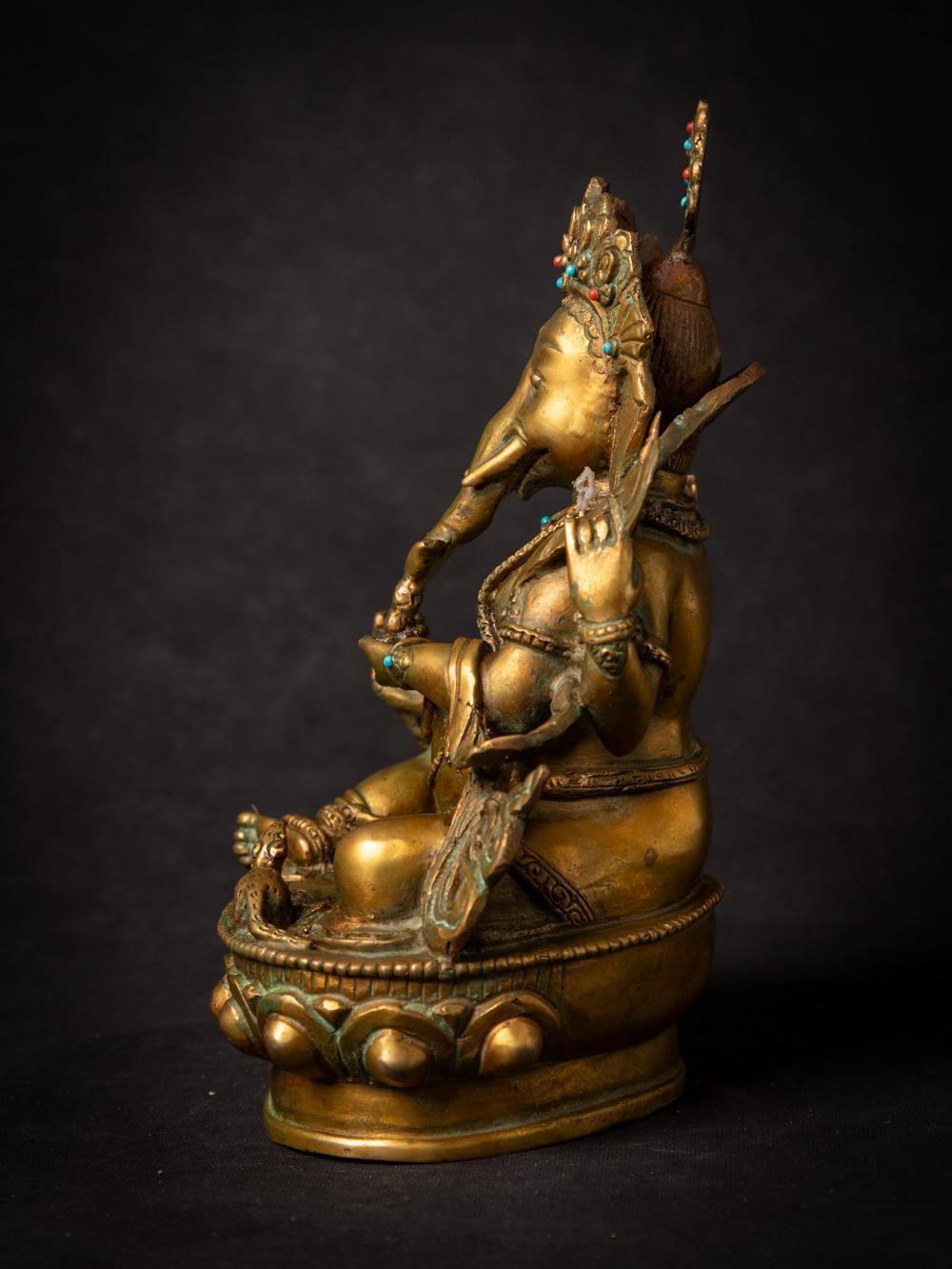Nepalese Middle 20th century old bronze Nepali Ganesha statue fire gold gilded