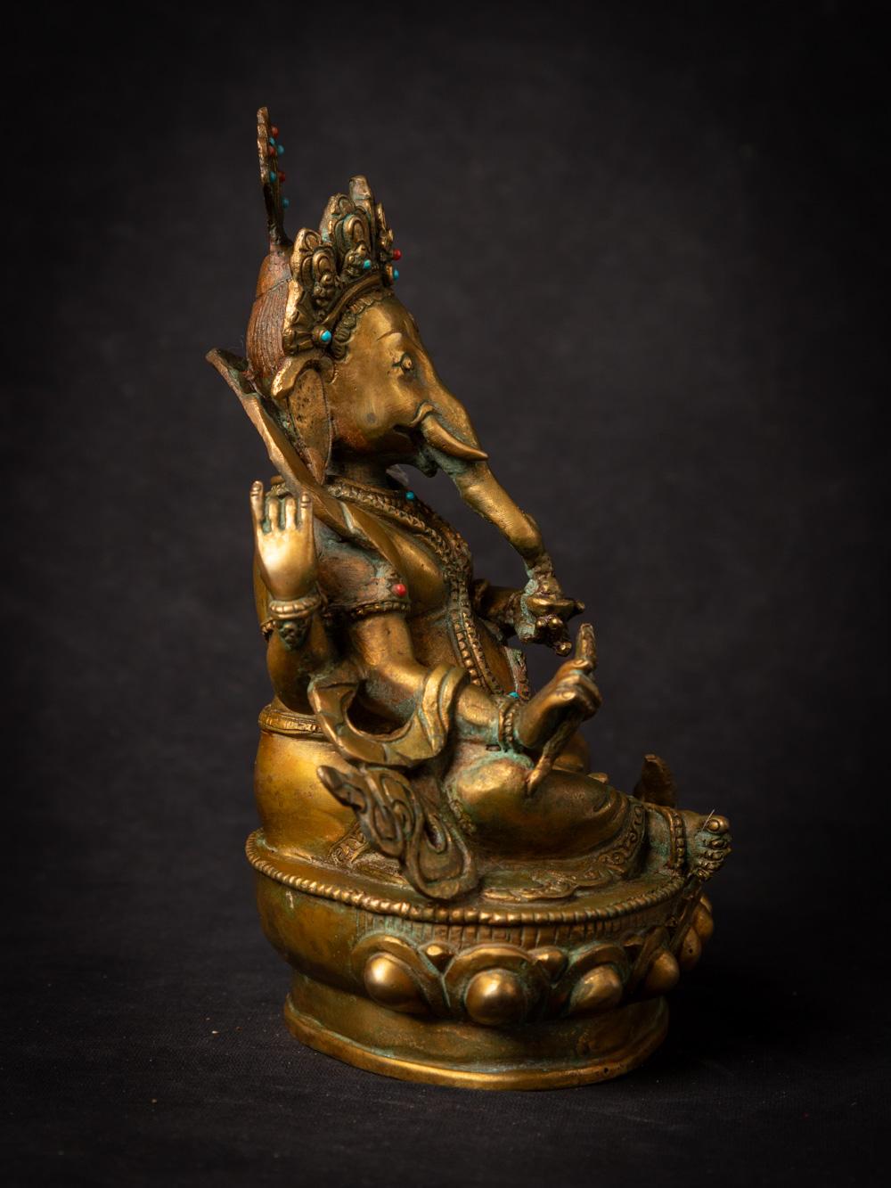 20th Century Middle 20th century old bronze Nepali Ganesha statue fire gold gilded