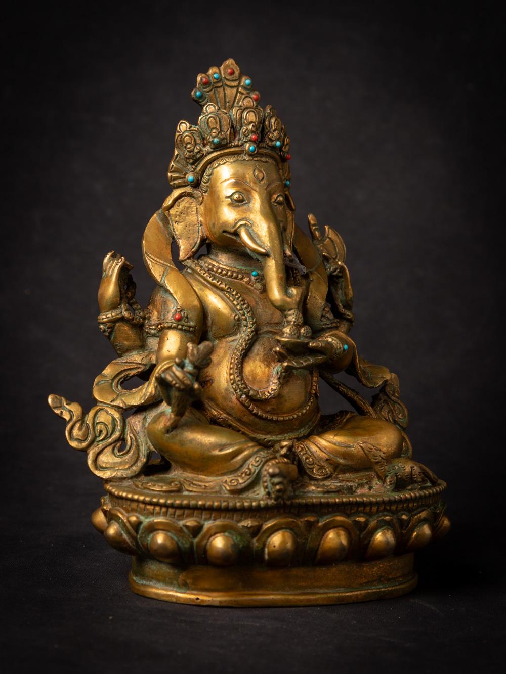 Bronze Middle 20th century old bronze Nepali Ganesha statue fire gold gilded