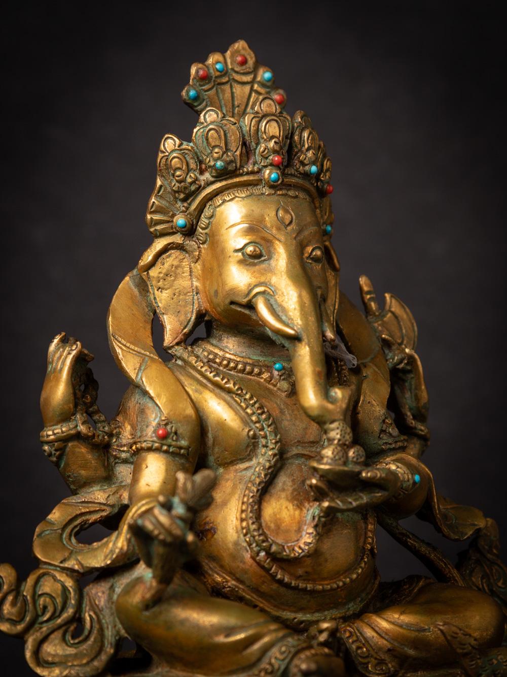 Middle 20th century old bronze Nepali Ganesha statue fire gold gilded 1