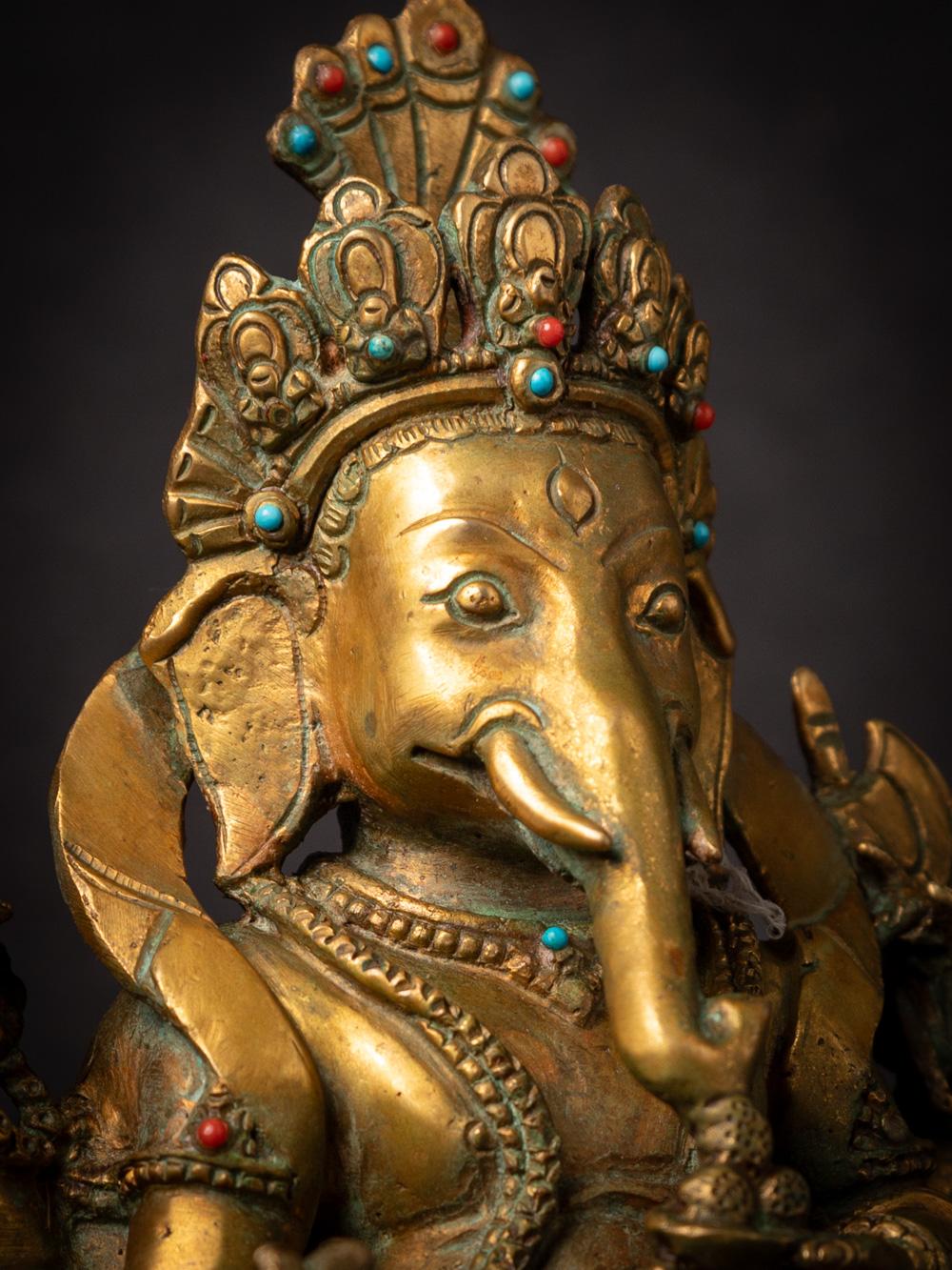 Middle 20th century old bronze Nepali Ganesha statue fire gold gilded 2