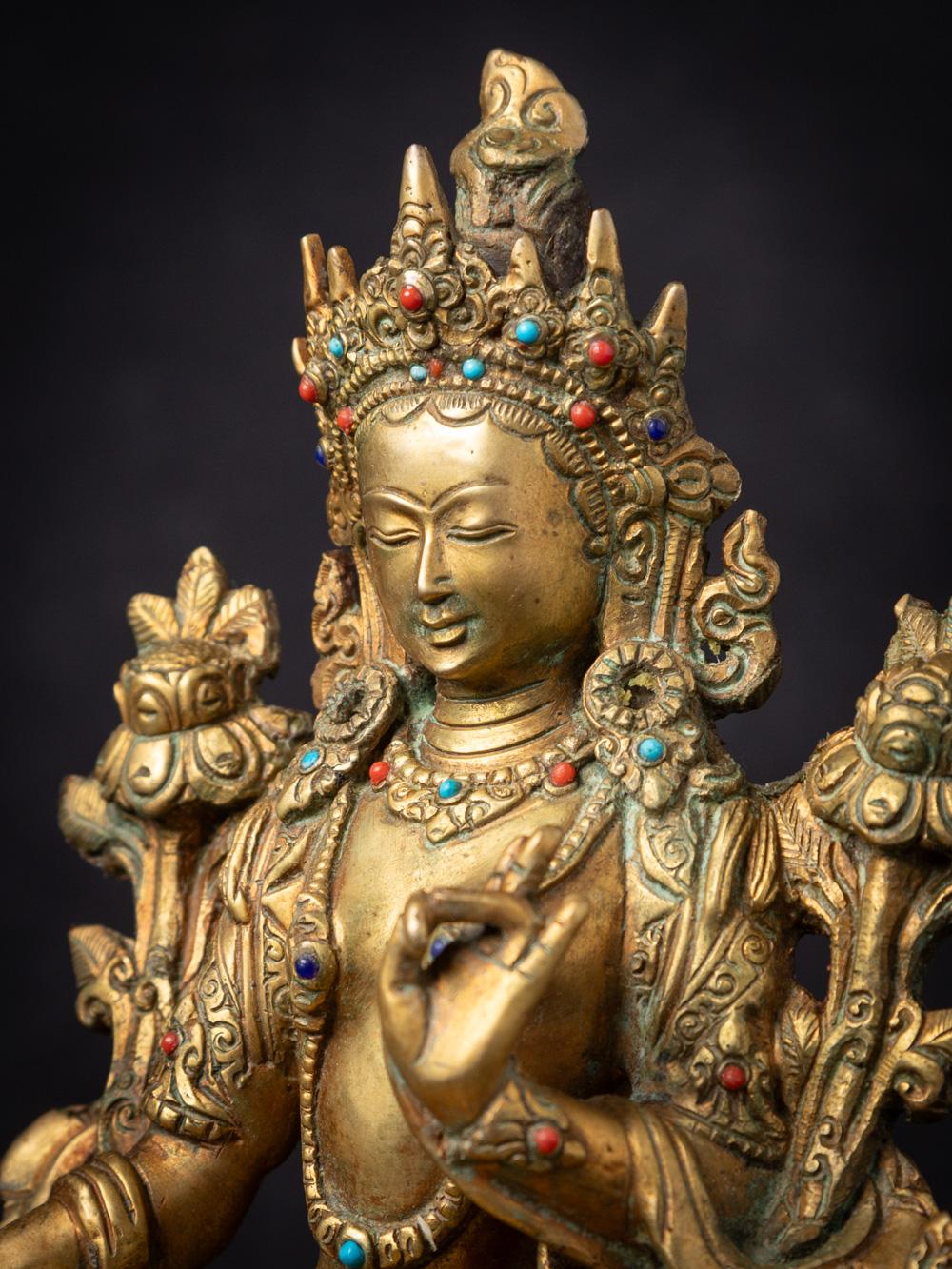 Middle 20th century old bronze Nepali Green Tara statue - 24 krt gold firegilded 4