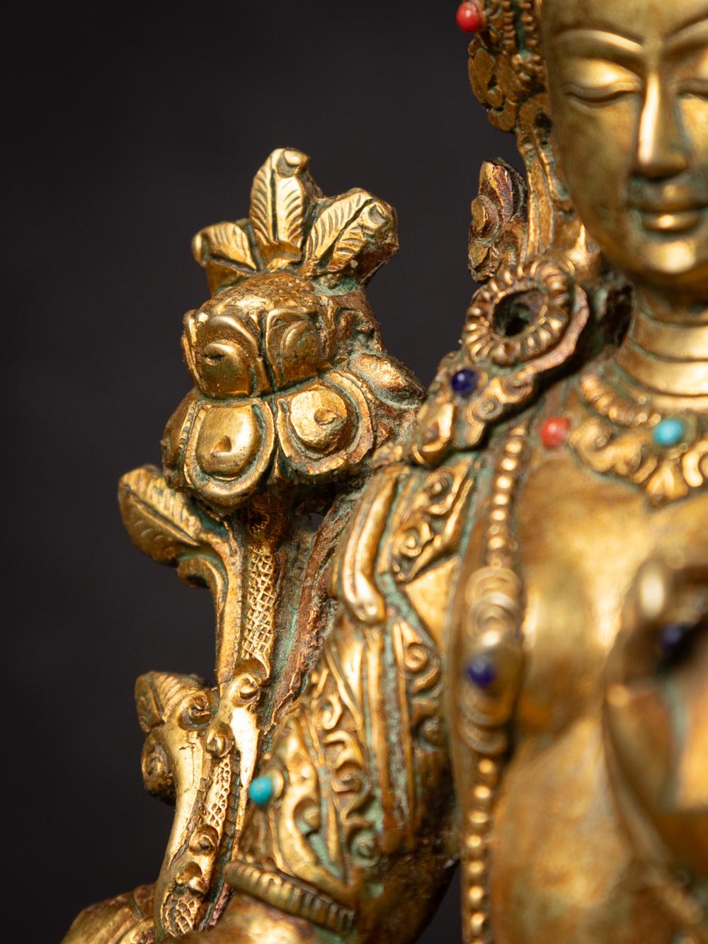 Middle 20th century old bronze Nepali Green Tara statue - 24 krt gold firegilded 4
