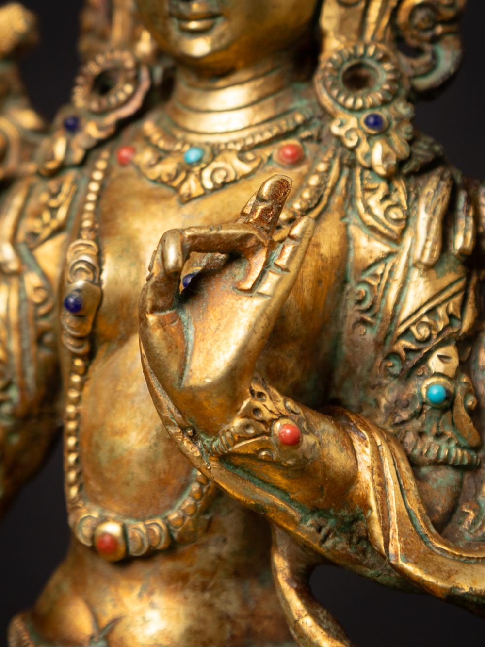 Middle 20th century old bronze Nepali Green Tara statue - 24 krt gold firegilded 5