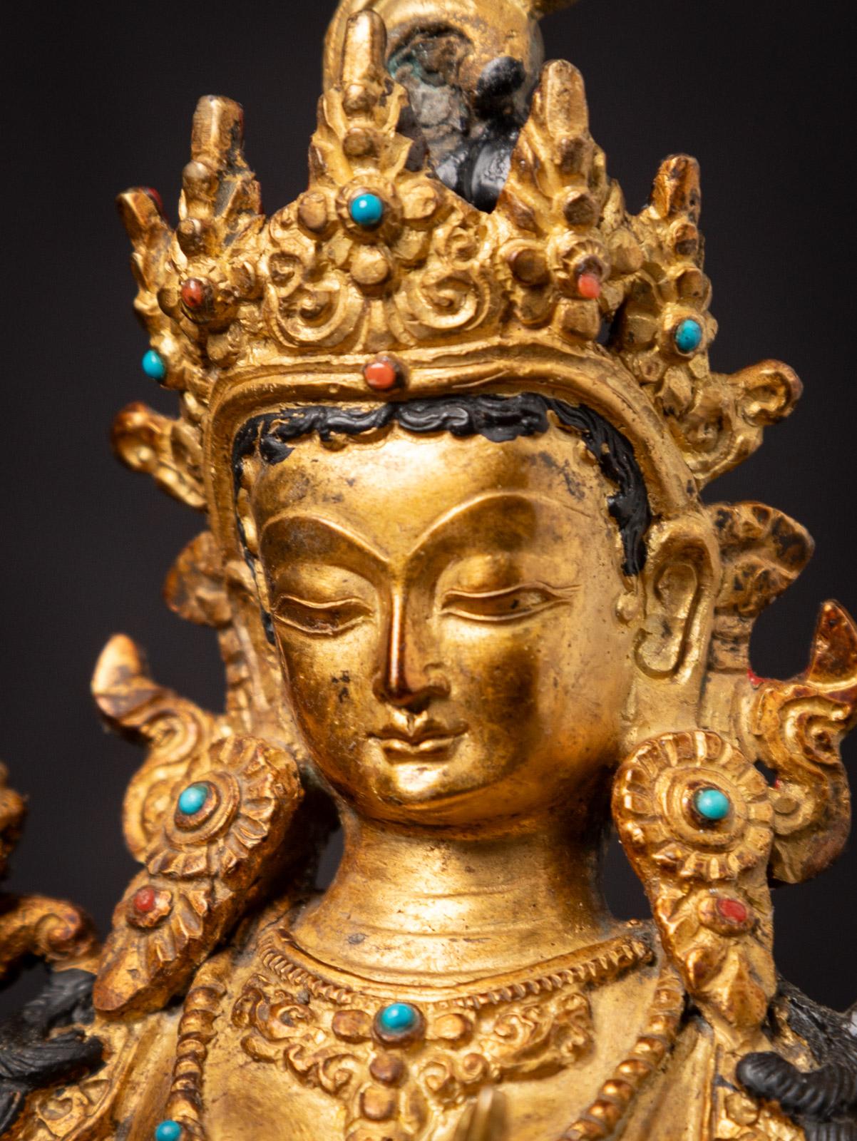 Middle 20th century old bronze Nepali Green Tara statue - 24 krt gold firegilded 5