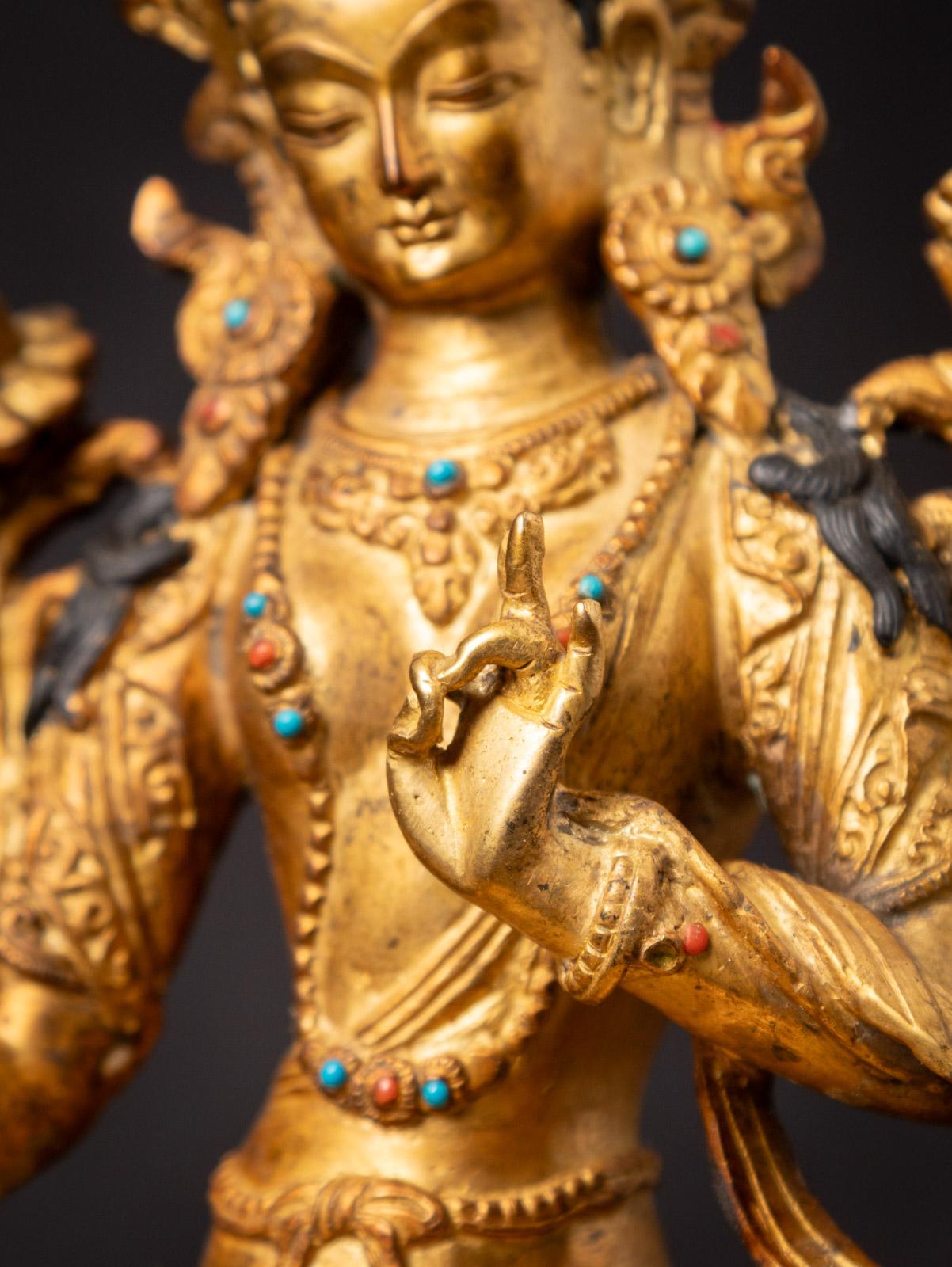 Middle 20th century old bronze Nepali Green Tara statue - 24 krt gold firegilded 6