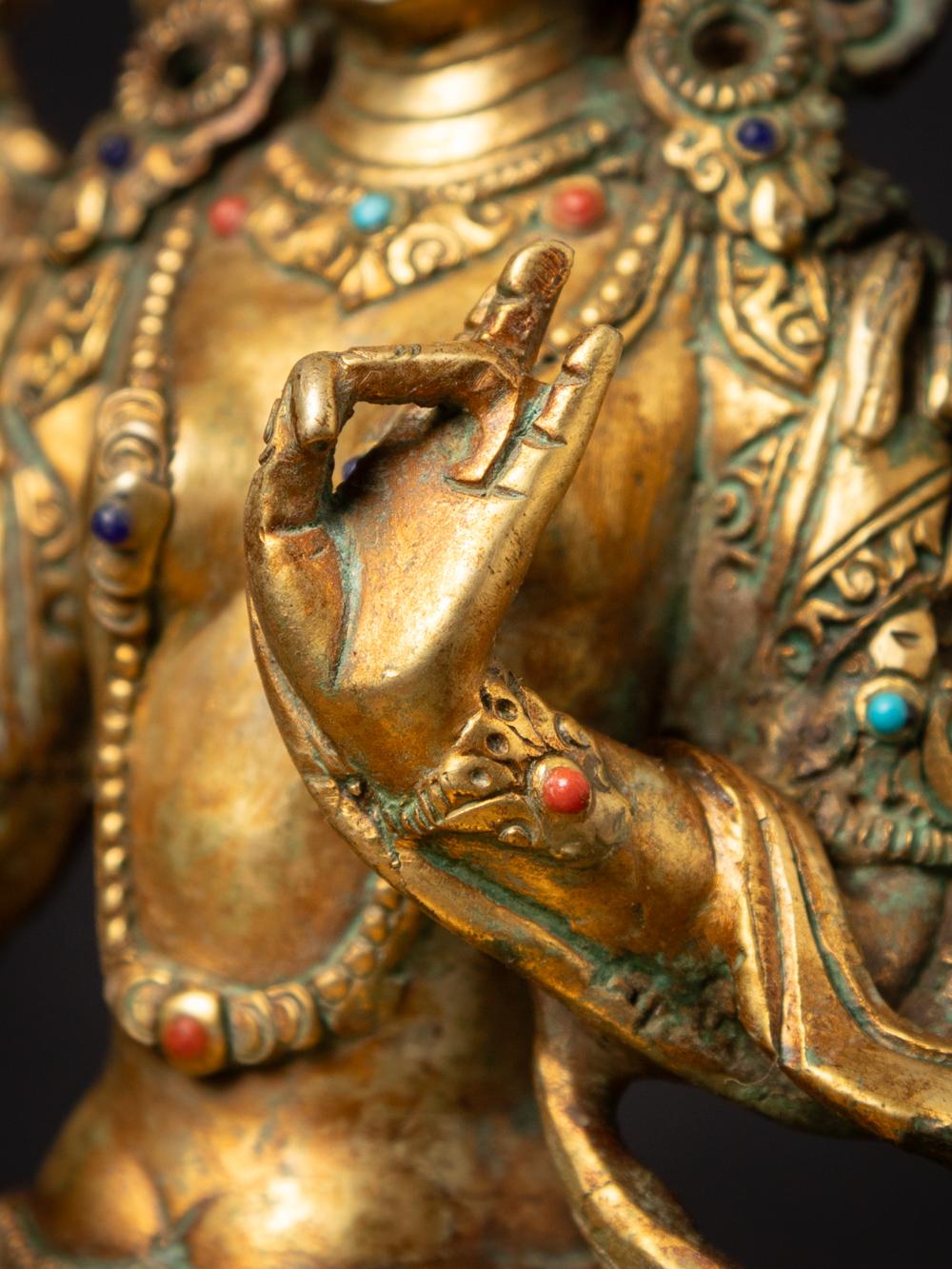 Middle 20th century old bronze Nepali Green Tara statue - 24 krt gold firegilded 7