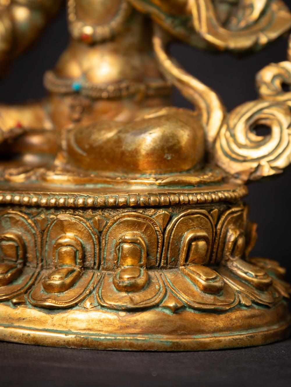 Middle 20th century old bronze Nepali Green Tara statue - 24 krt gold firegilded 8