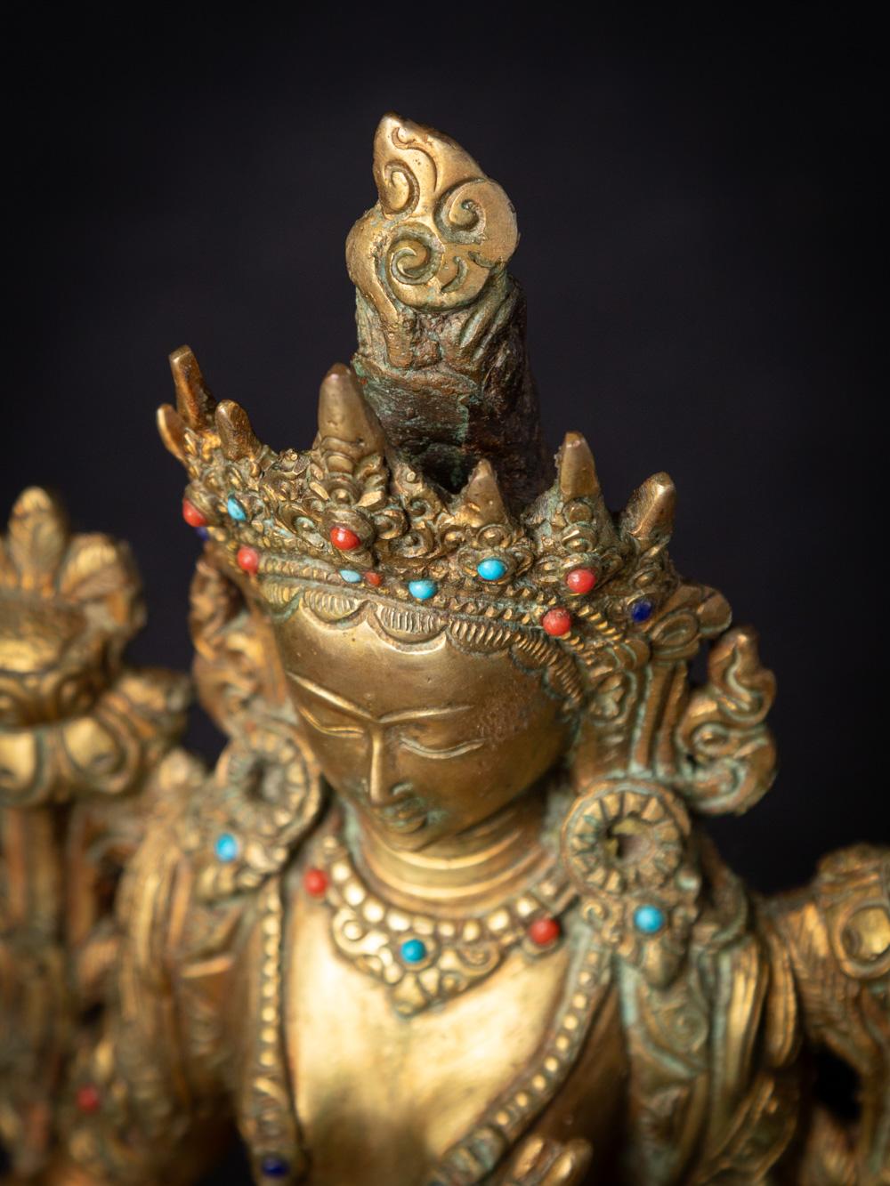 Middle 20th century old bronze Nepali Green Tara statue - 24 krt gold firegilded 9