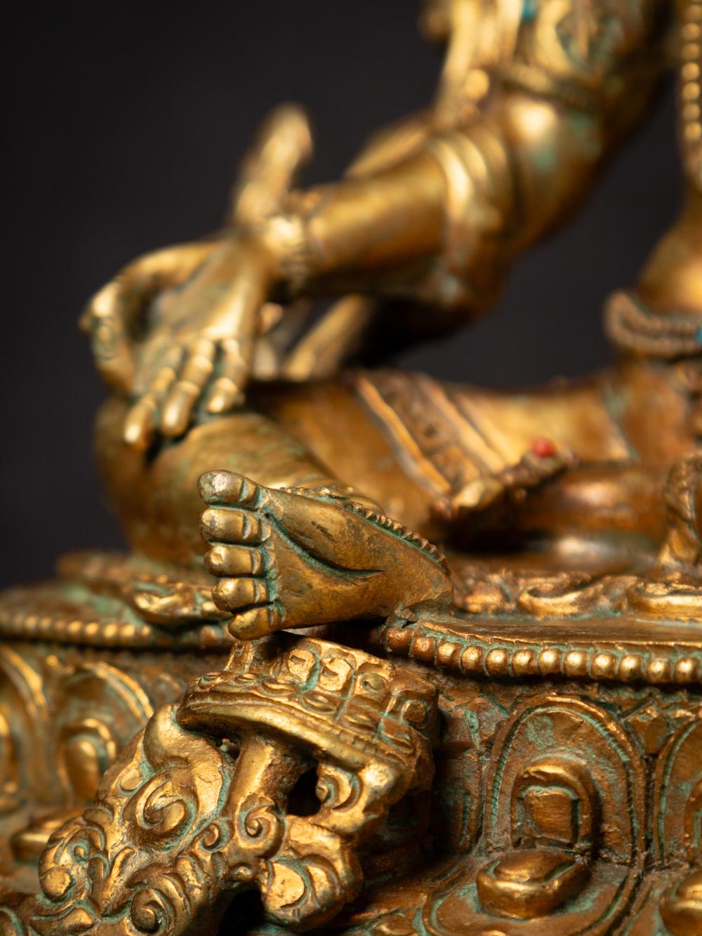 Middle 20th century old bronze Nepali Green Tara statue - 24 krt gold firegilded 9
