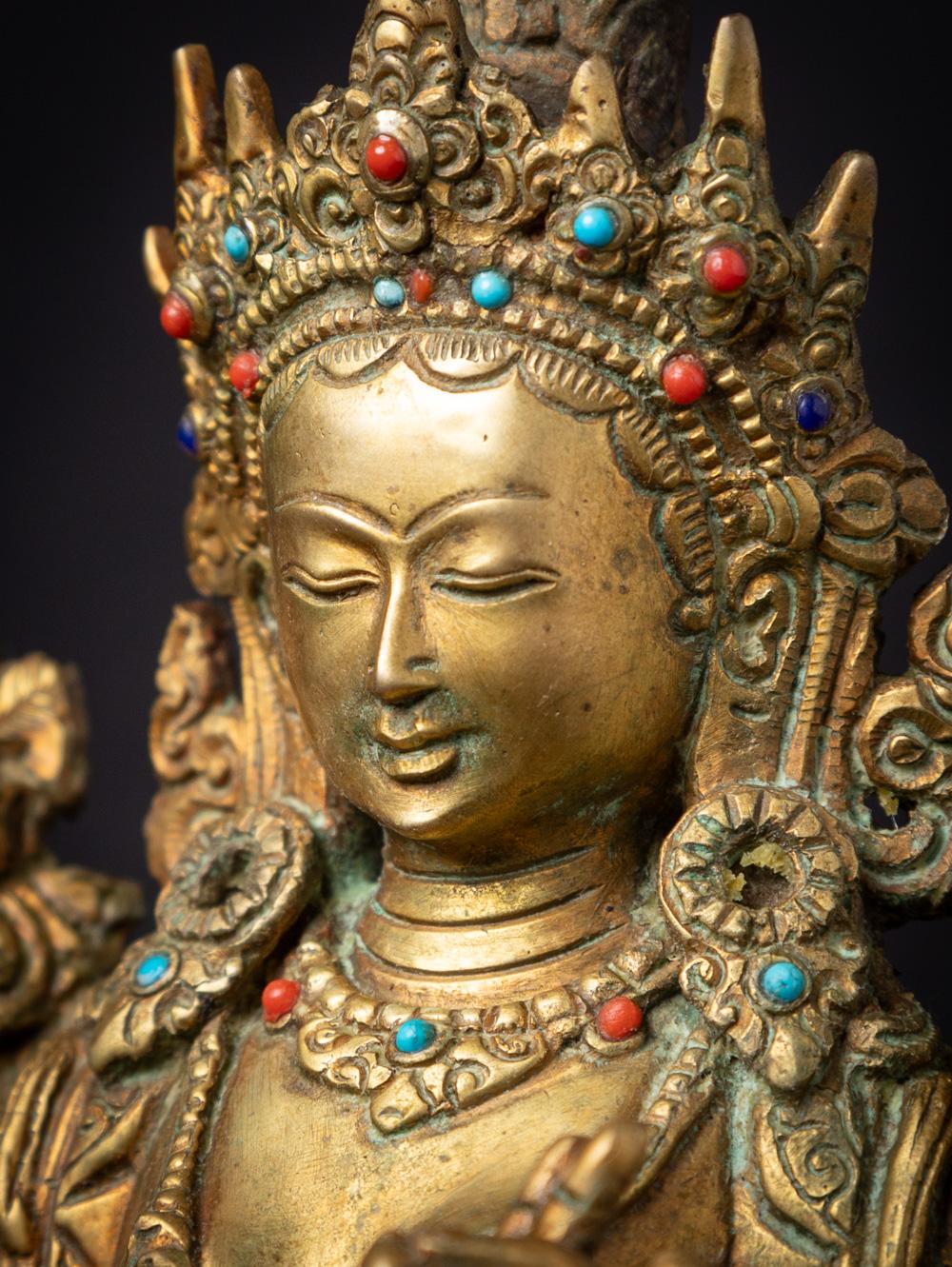 Middle 20th century old bronze Nepali Green Tara statue - 24 krt gold firegilded 10