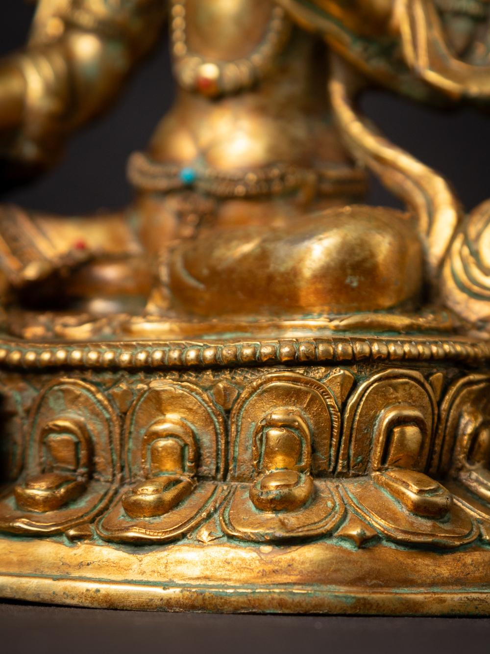 Middle 20th century old bronze Nepali Green Tara statue - 24 krt gold firegilded 10