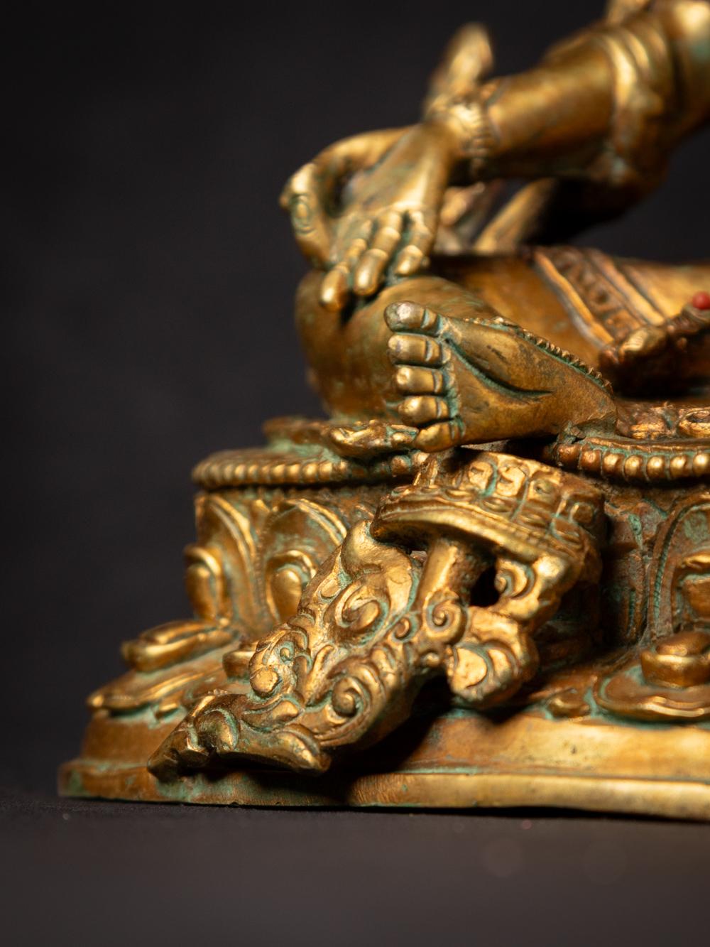 Middle 20th century old bronze Nepali Green Tara statue - 24 krt gold firegilded 11